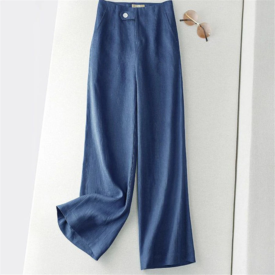 Pantalon ample en lin coupe droite - Boutique ÉclatsChic