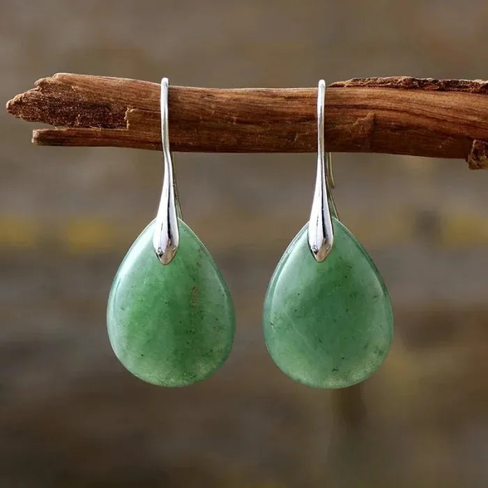 Boucles d'oreilles en pierre de jade naturelle et cristal - Boutique ÉclatsChic