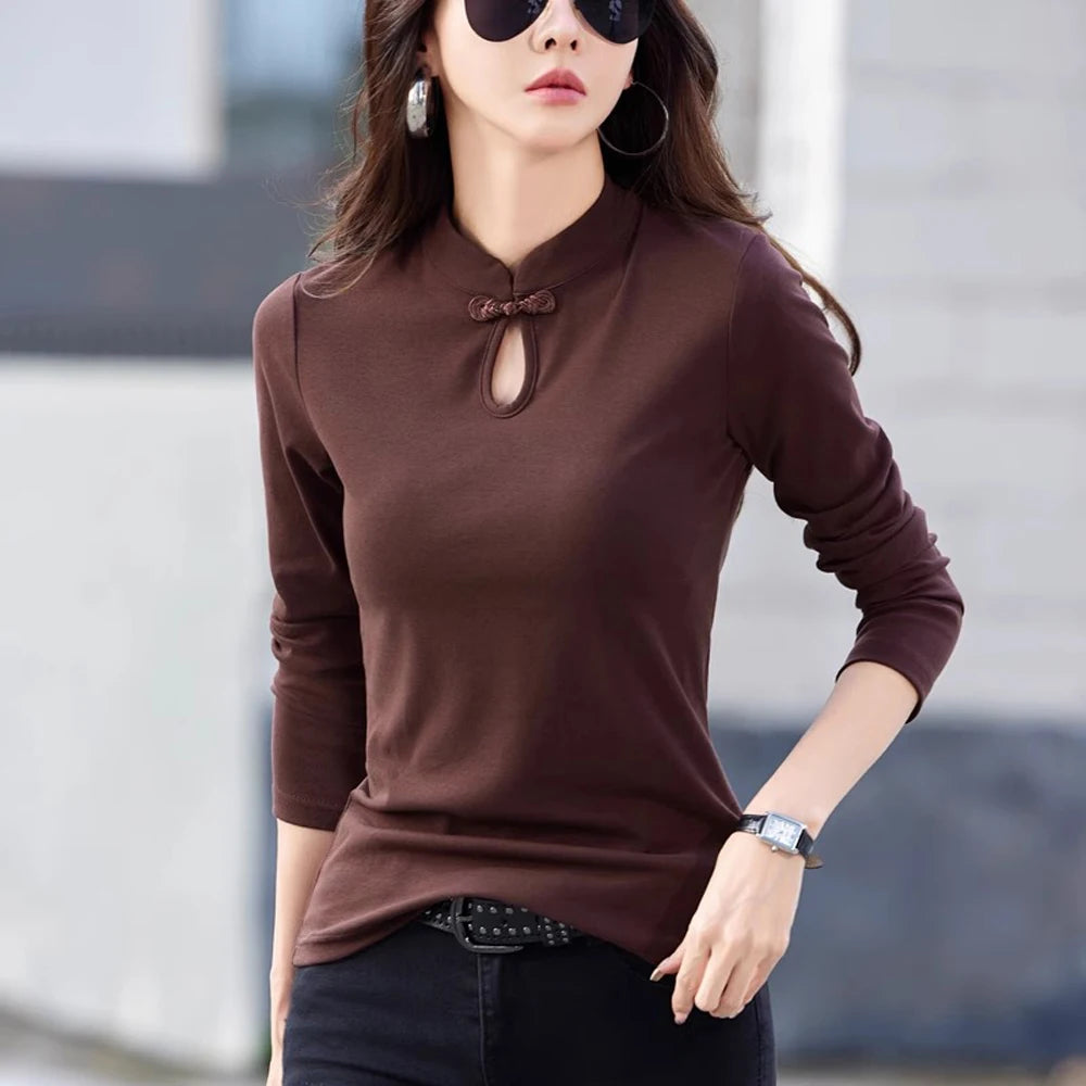 T-shirt col montant pur coton - Boutique ÉclatsChic